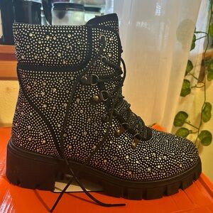Rogue Black Rhinestone Combat Boots